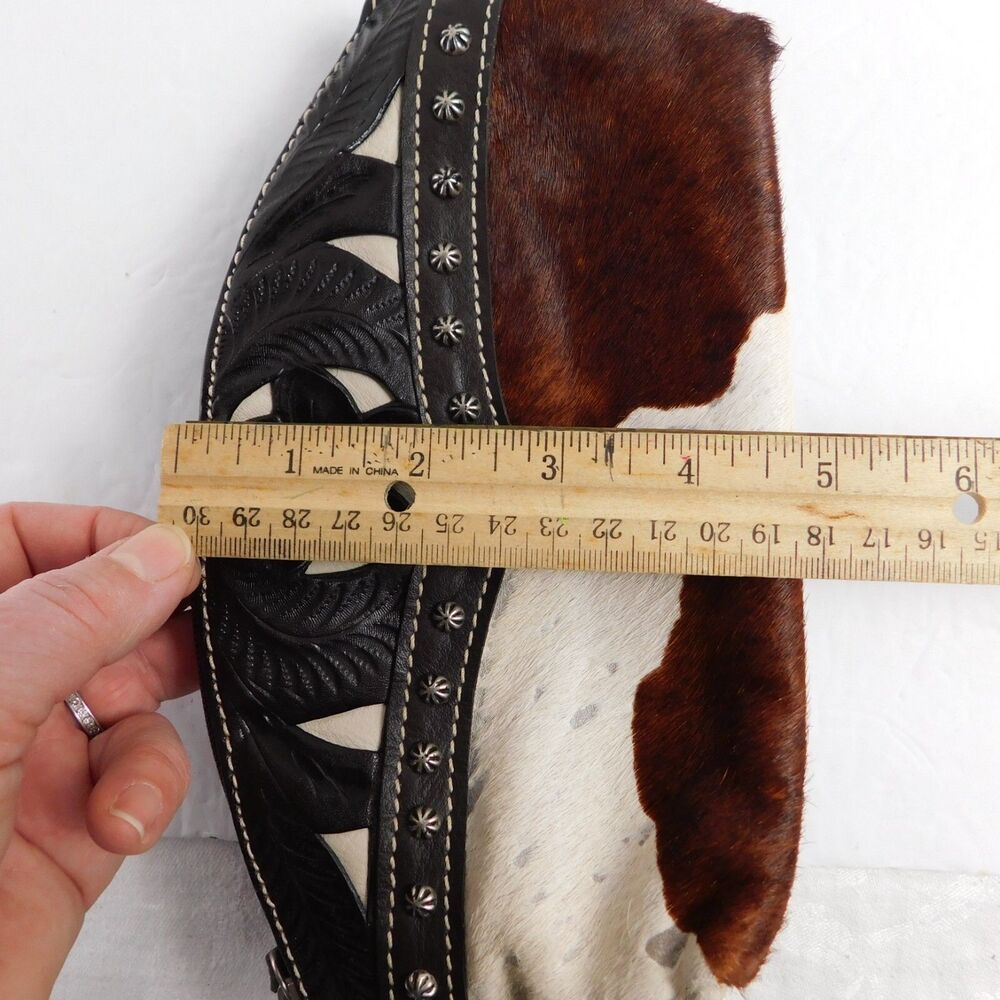 American West Hand Tooled Leather Cow Print Small Travel Cosmetic Zip Up Bag - Picture 13 of 14